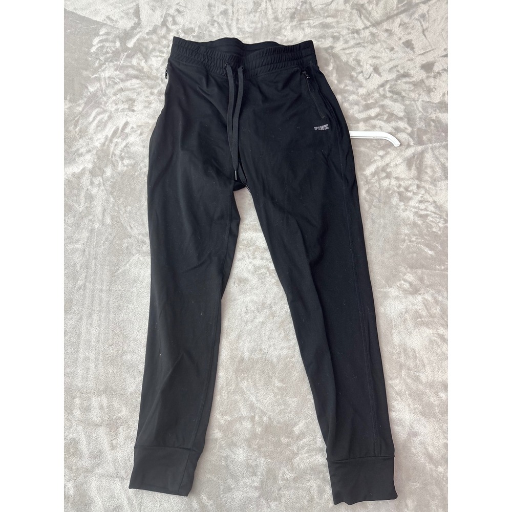 PINK Victoria's Secret Ultimate Black Joggers Zipper Pockets Small 1514‎